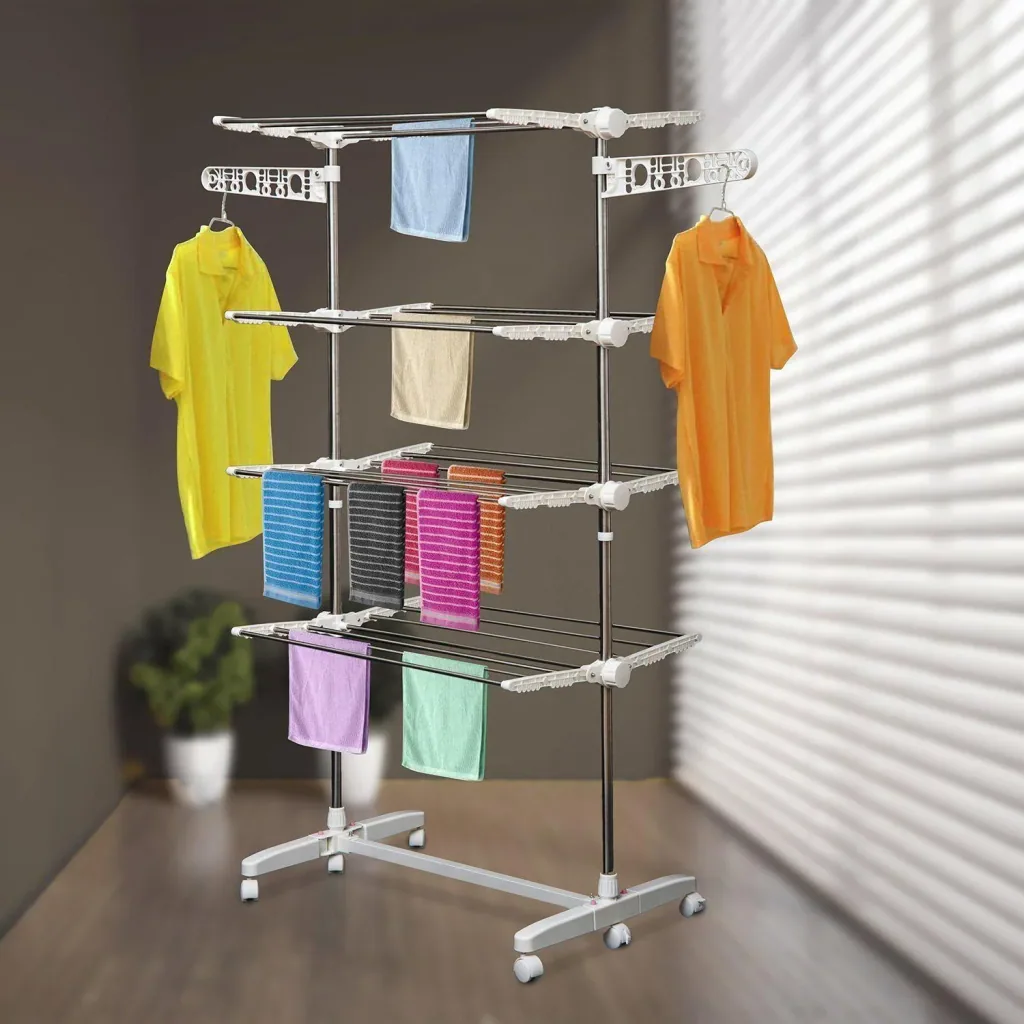 Mobile laundry rack laundry tower with 4 levels foldable