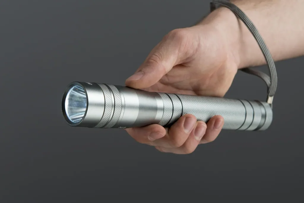 LED flashlight - 10 watts, 700 lm, shockproof and water-repellent, silver-anthracite