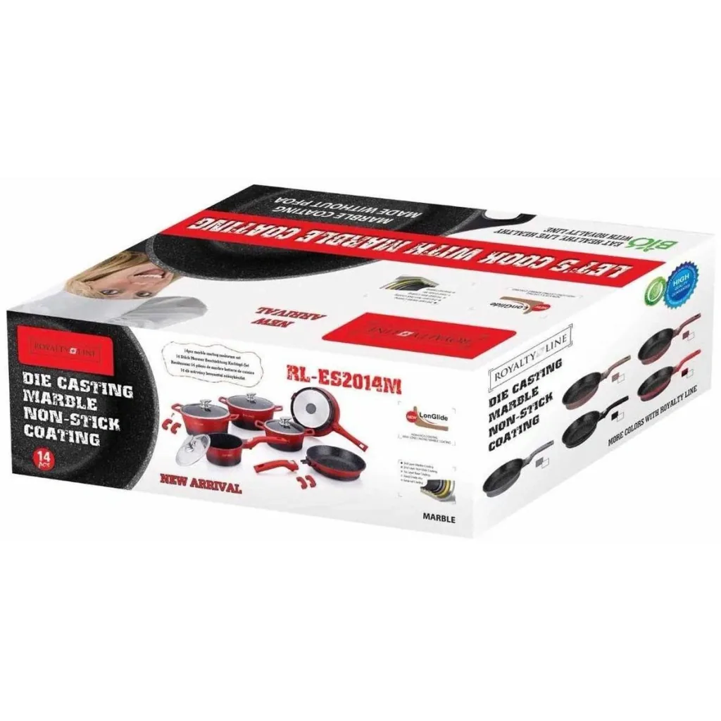 14-piece marble-coated pan set - red/black