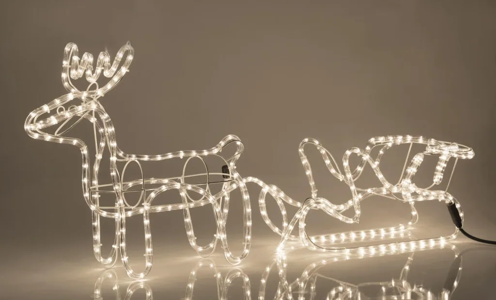 Reindeer with sleigh for outdoor use, warm white