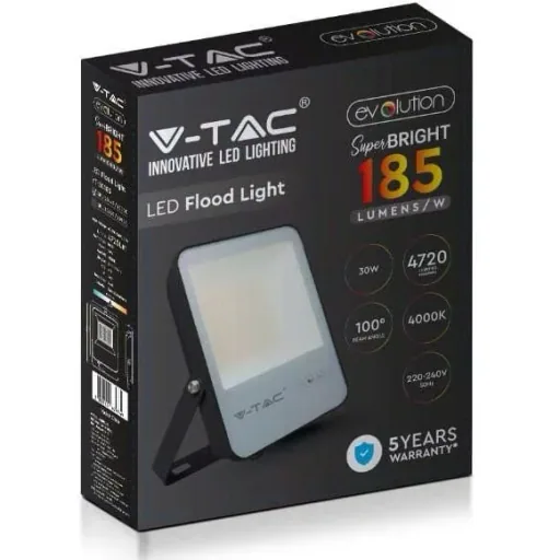 VT-30185 LED Floodlight - 30 W - 4720 Lm - 4000K - Black - Extra Efficient