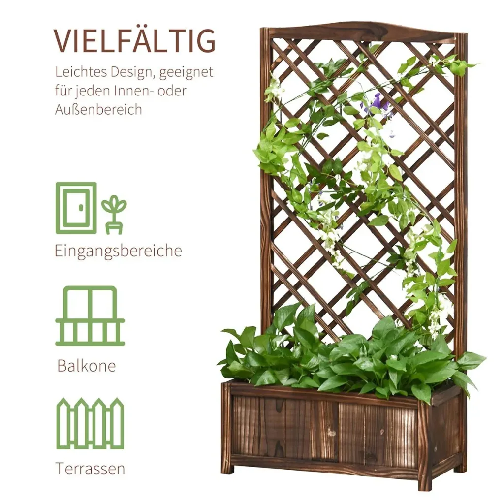 Pflanzkasten Blumenständer Rankgitter Rankkasten Rosenbogen Garten Holz Brown 60 x 30 x 122.5 cm
