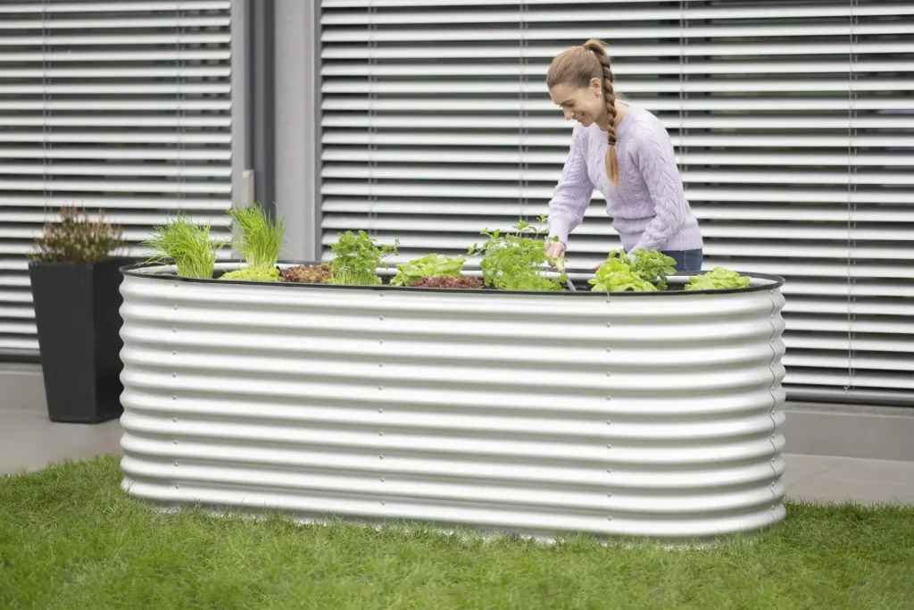 Raised Bed Grow Faster, 240×80×82 cm, Silver – Galvanized Corrugated Metal