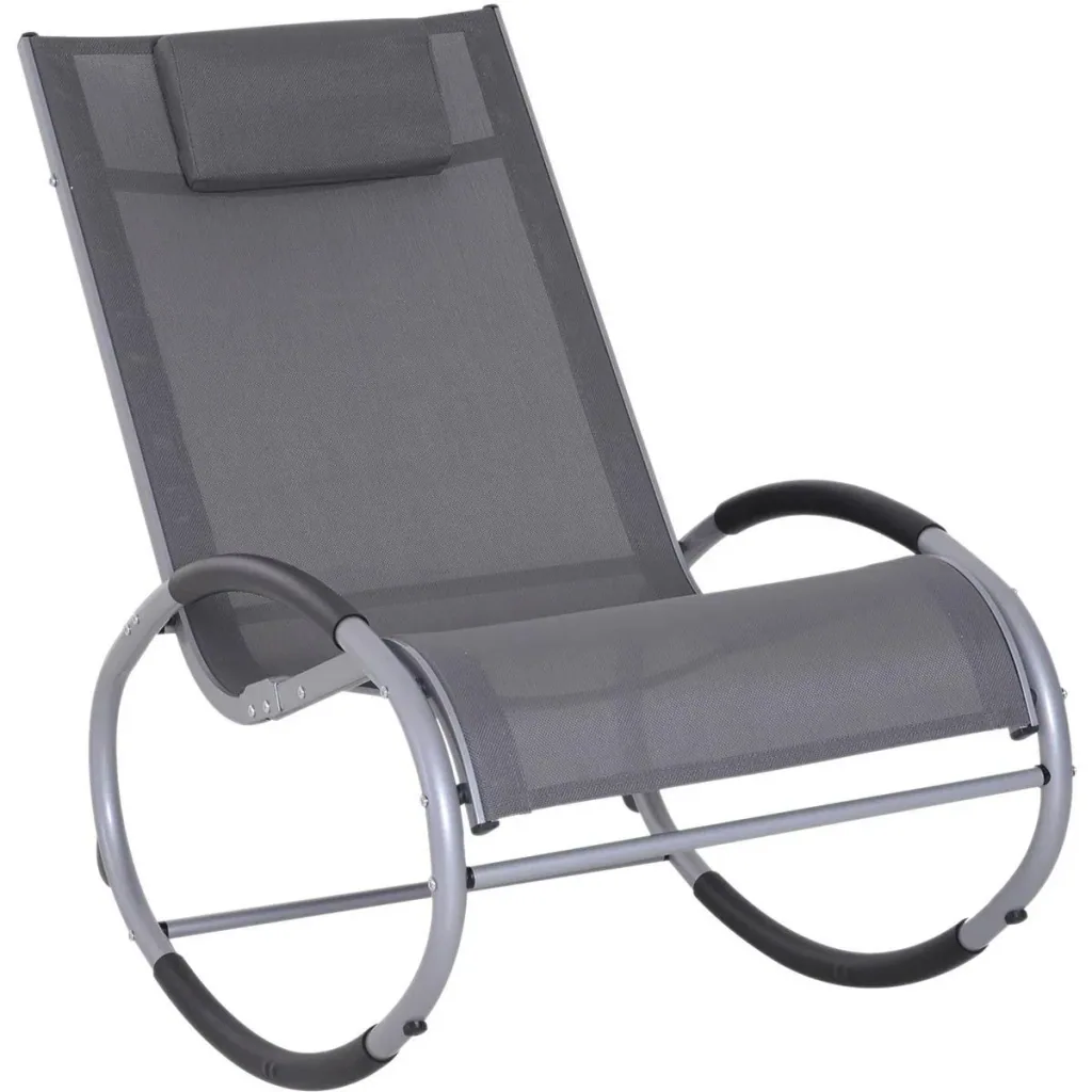 Rocking chair, rocking lounger, garden lounger, swing lounger with pillow, weatherproof, aluminum + texteline, gray, up to 120 kg 120