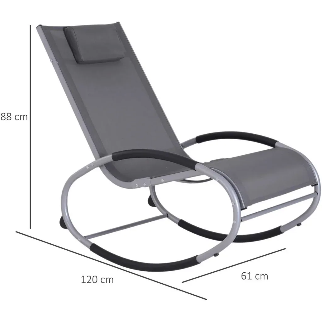 Rocking chair, rocking lounger, garden lounger, swing lounger with pillow, weatherproof, aluminum + texteline, gray, up to 120 kg 120