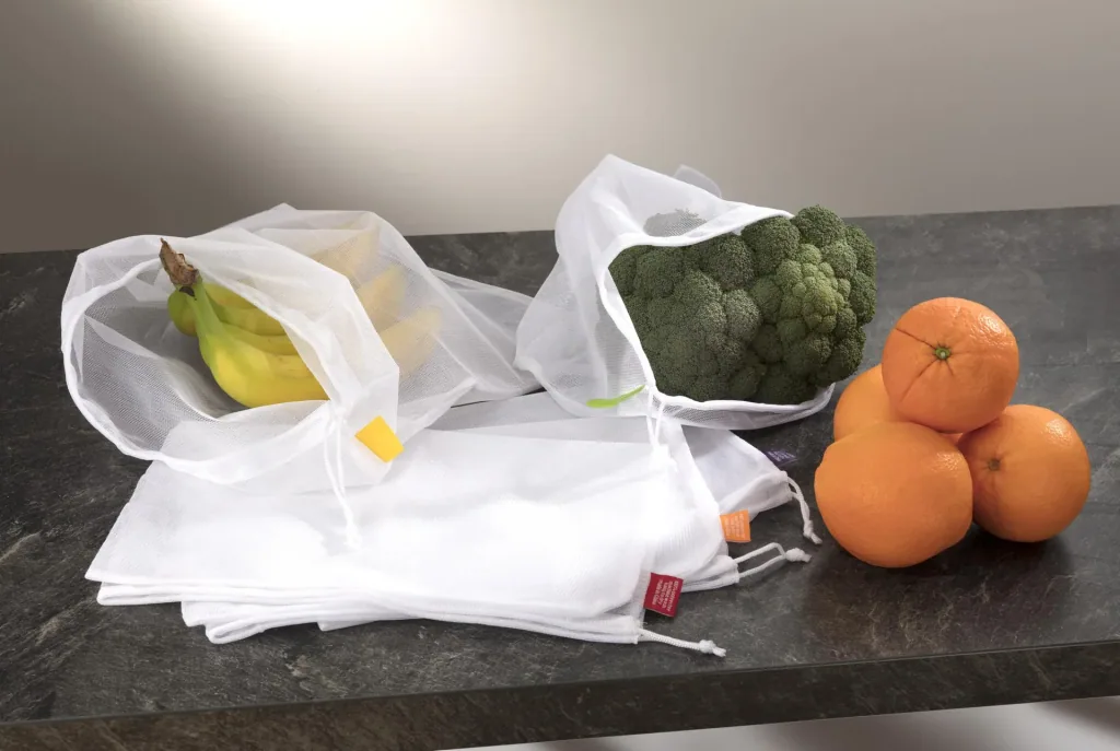 Fruit and vegetable nets, with storage bag, 6 pieces
