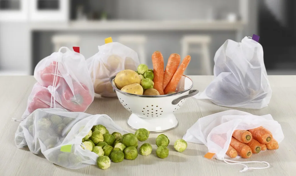 Fruit and vegetable nets, with storage bag, 6 pieces