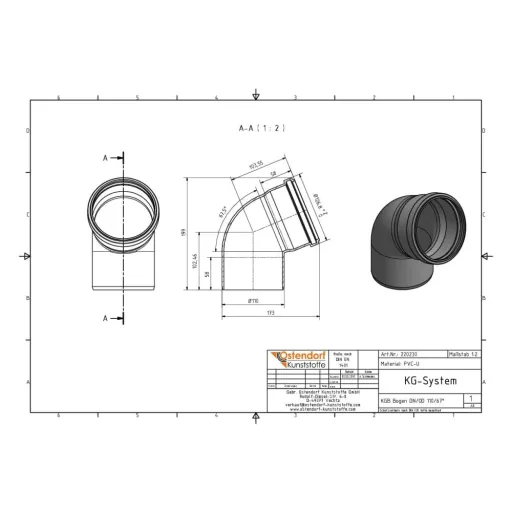 DN 110 67 Degree PVC Sewer Pipe Elbow