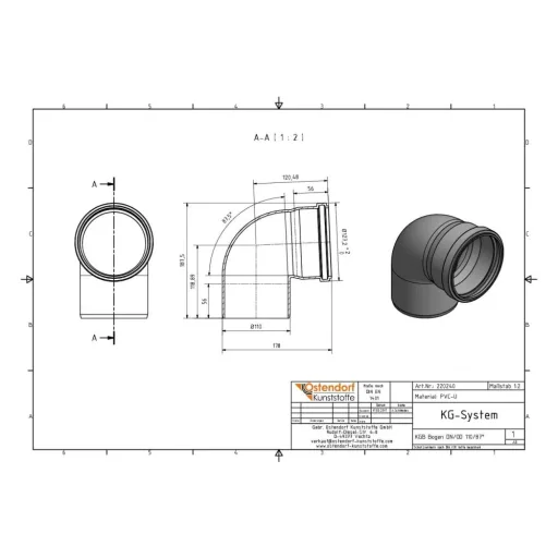 DN 110 PVC Sewer Pipe Bend, 87 Degree Drain Elbow