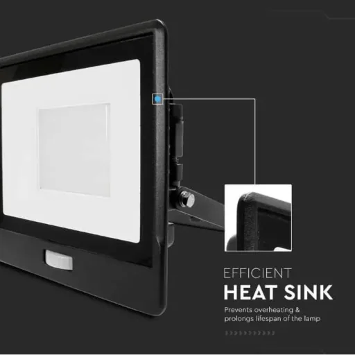 VT-158S LED Floodlight with Sensor - 50 W - 4000 Lm - 6500K - Black