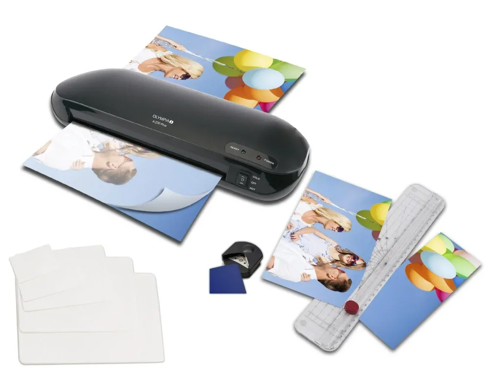 4-in-1 laminator set with ruler, corner rounder and foils