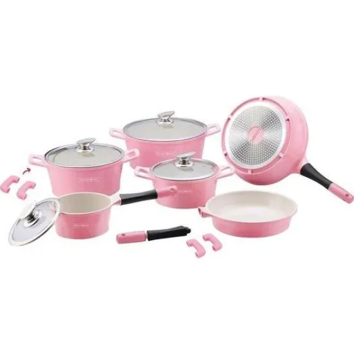 14 Piece Marble Coated Cookware Set - Pink