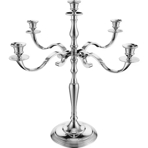 Candlestick silver shiny aluminum 60cm 5-armed candelabra