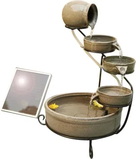 Solar-powered cascade fountain