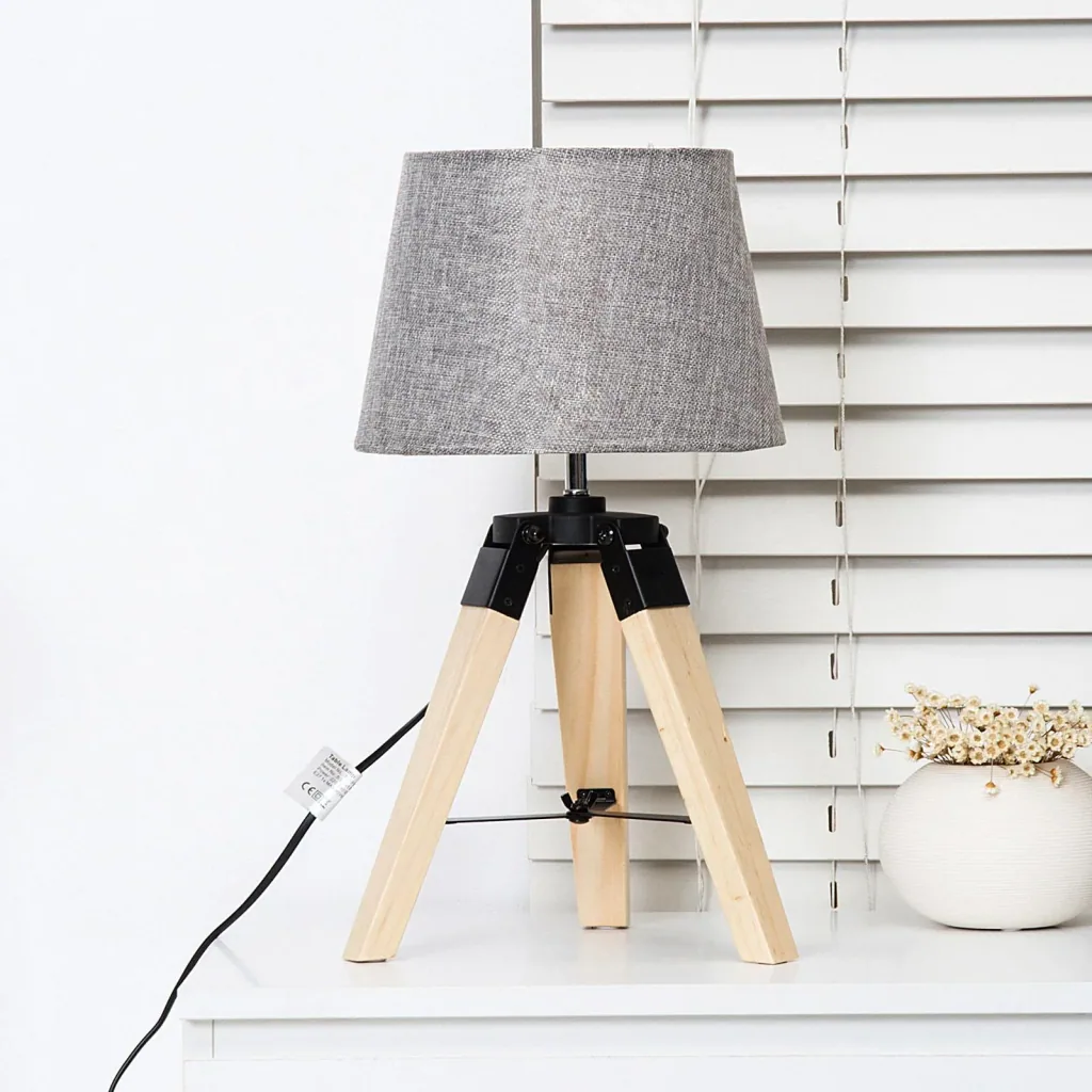 Table lamp tripod table lamp E27 linen look pine grey