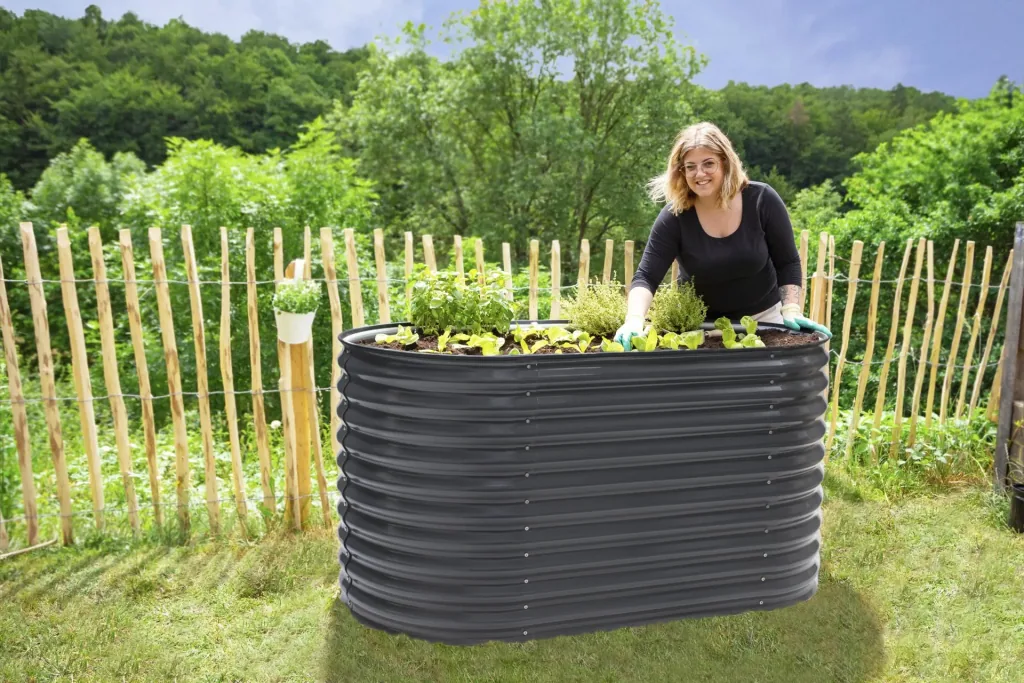 Raised Garden Bed Grow Faster, 160×80×82 cm, Anthracite – Galvanized Corrugated Metal