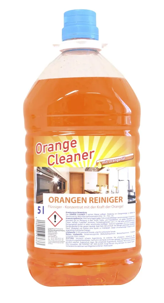 Orange cleaner concentrate, 5L canister including dosing cup and tap