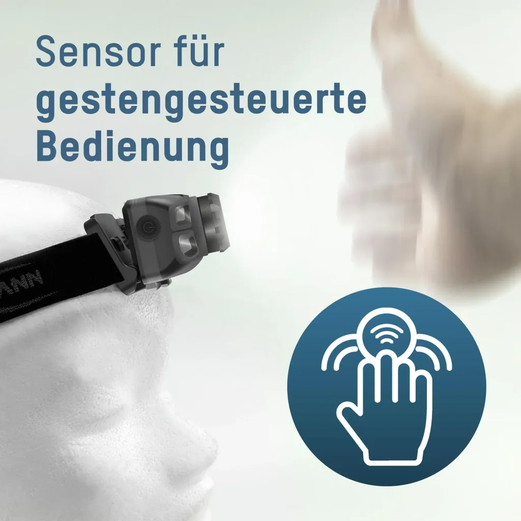 Headlamp with gesture control, rechargeable, dimmable, focusable