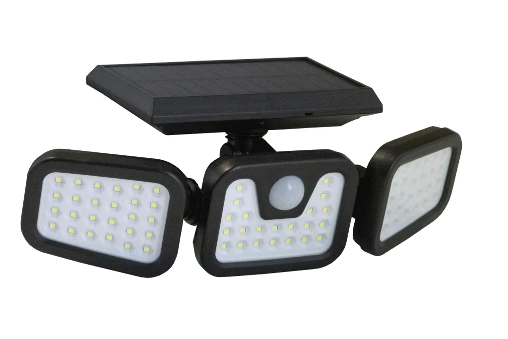 LED solar wall light with 3 adjustable light fields and motion detector
