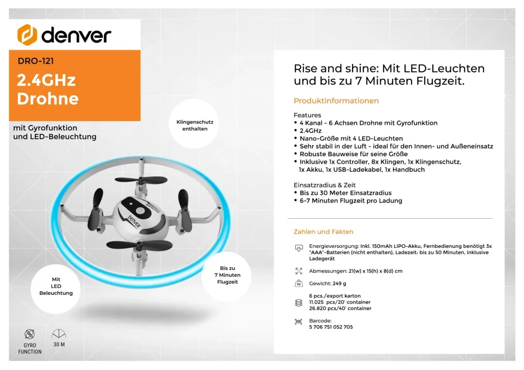 Drone with gyro function and LED light, 2.4 GHz