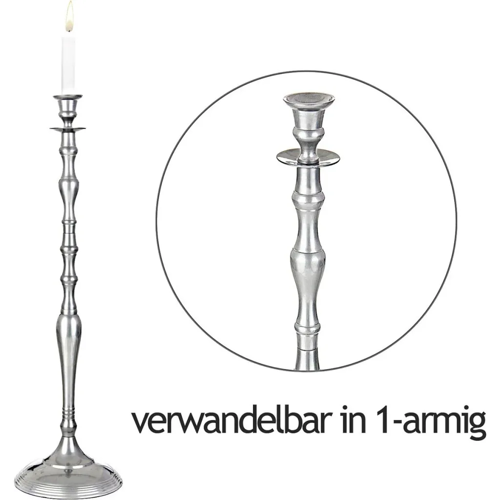 Candlestick silver shiny aluminum 40cm 5-armed candelabra