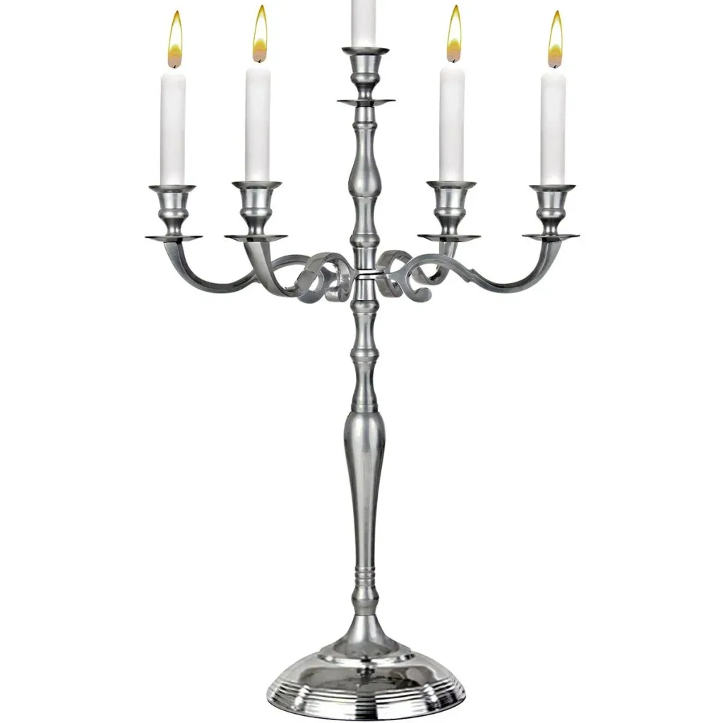 Candlestick silver shiny aluminum 40cm 5-armed candelabra