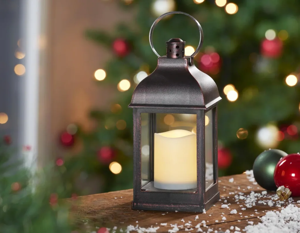 Lantern with LED candle and flickering effect