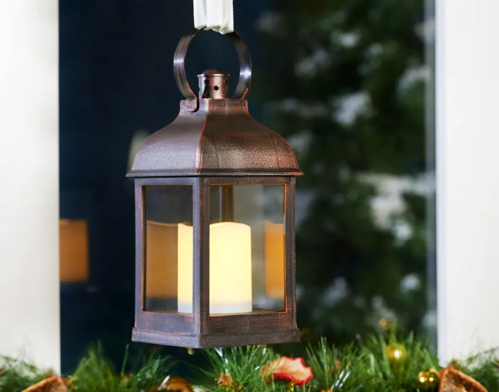 Lantern with LED candle and flickering effect