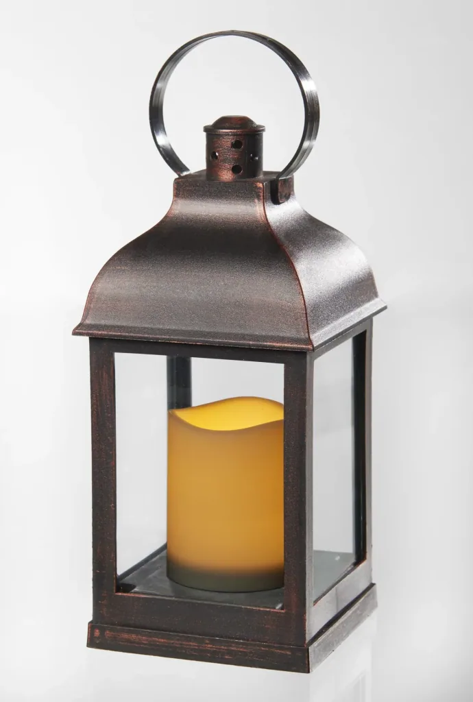 Lantern with LED candle and flickering effect