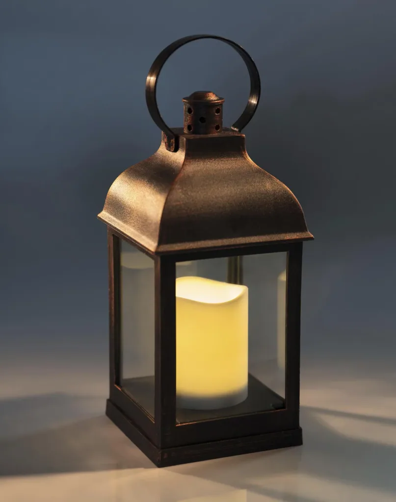 Lantern with LED candle and flickering effect