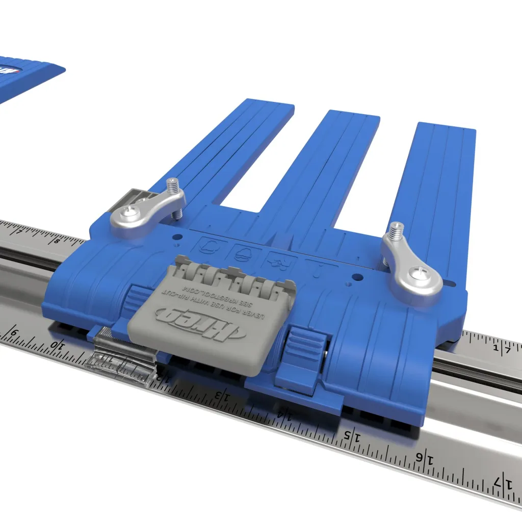 Handheld circular saw edge guide, rip-cut parallel stop