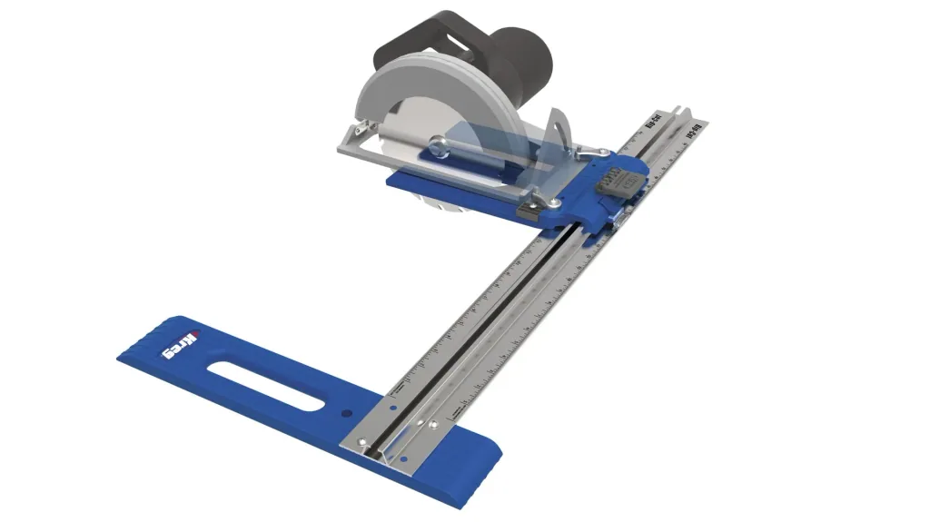 Handheld circular saw edge guide, rip-cut parallel stop