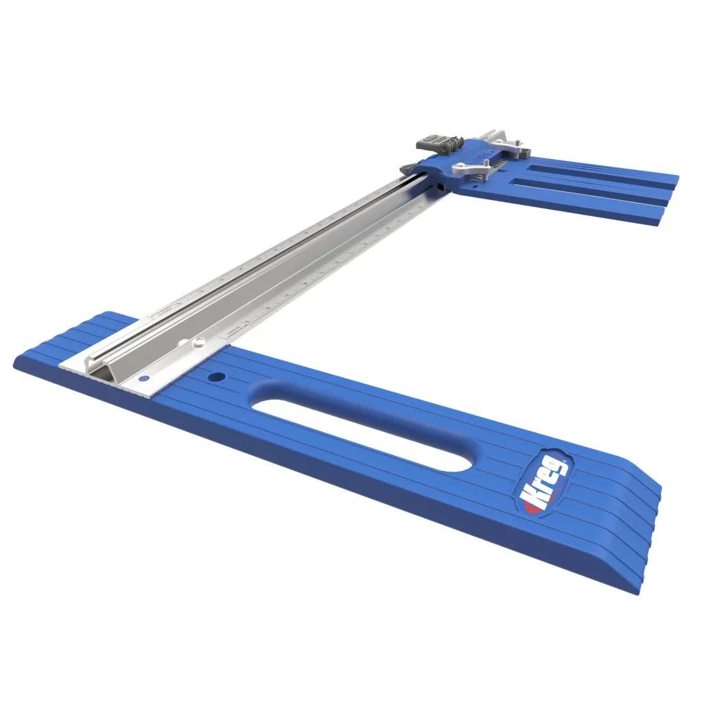 Handheld circular saw edge guide, rip-cut parallel stop