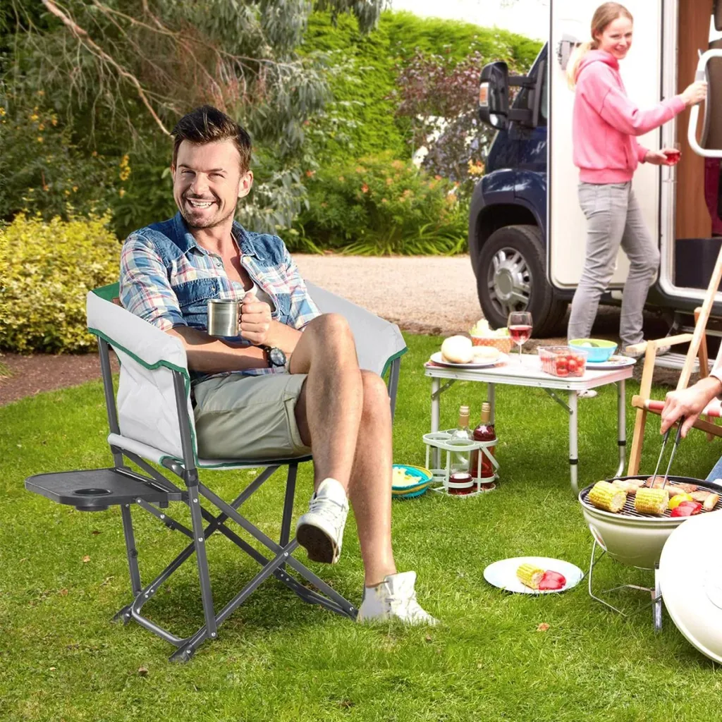 Camping chair with cup holder white, green