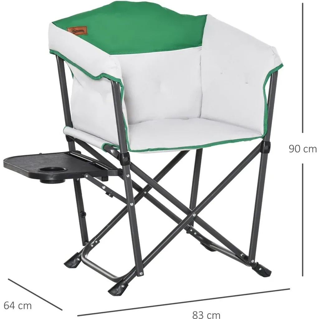 Camping chair with cup holder white, green