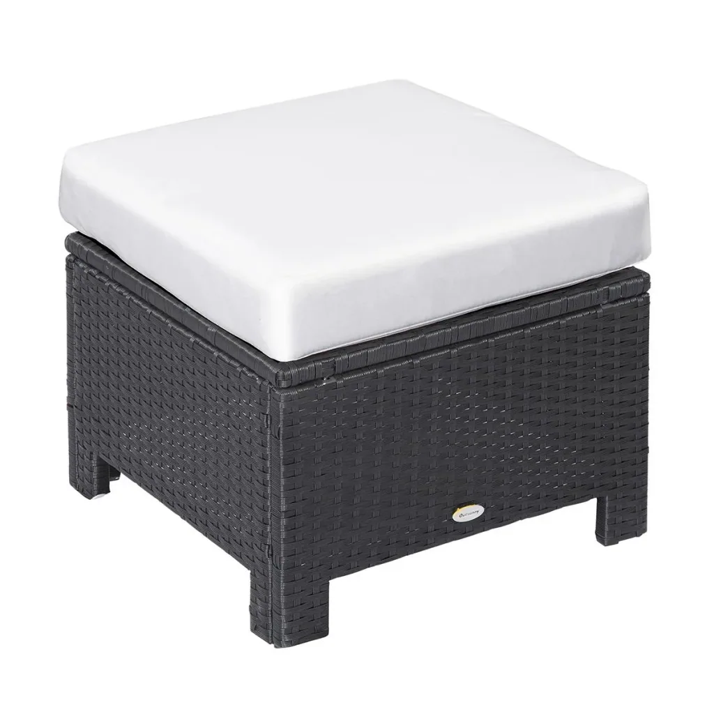 Poly rattan stool with cushion garden stool seat stool footstool rattan stool balcony seat stool garden furniture black+cream