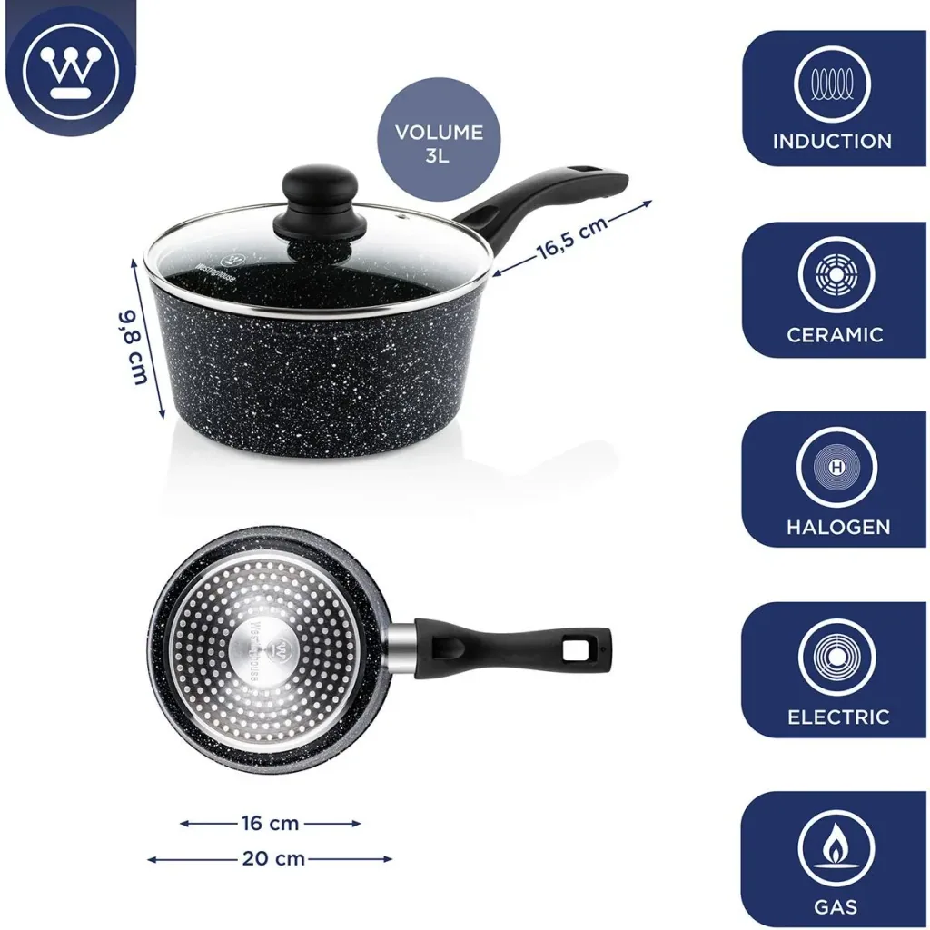Black Marble - Cooking Pot 20 cm and Cooking Pot 18 cm - Black