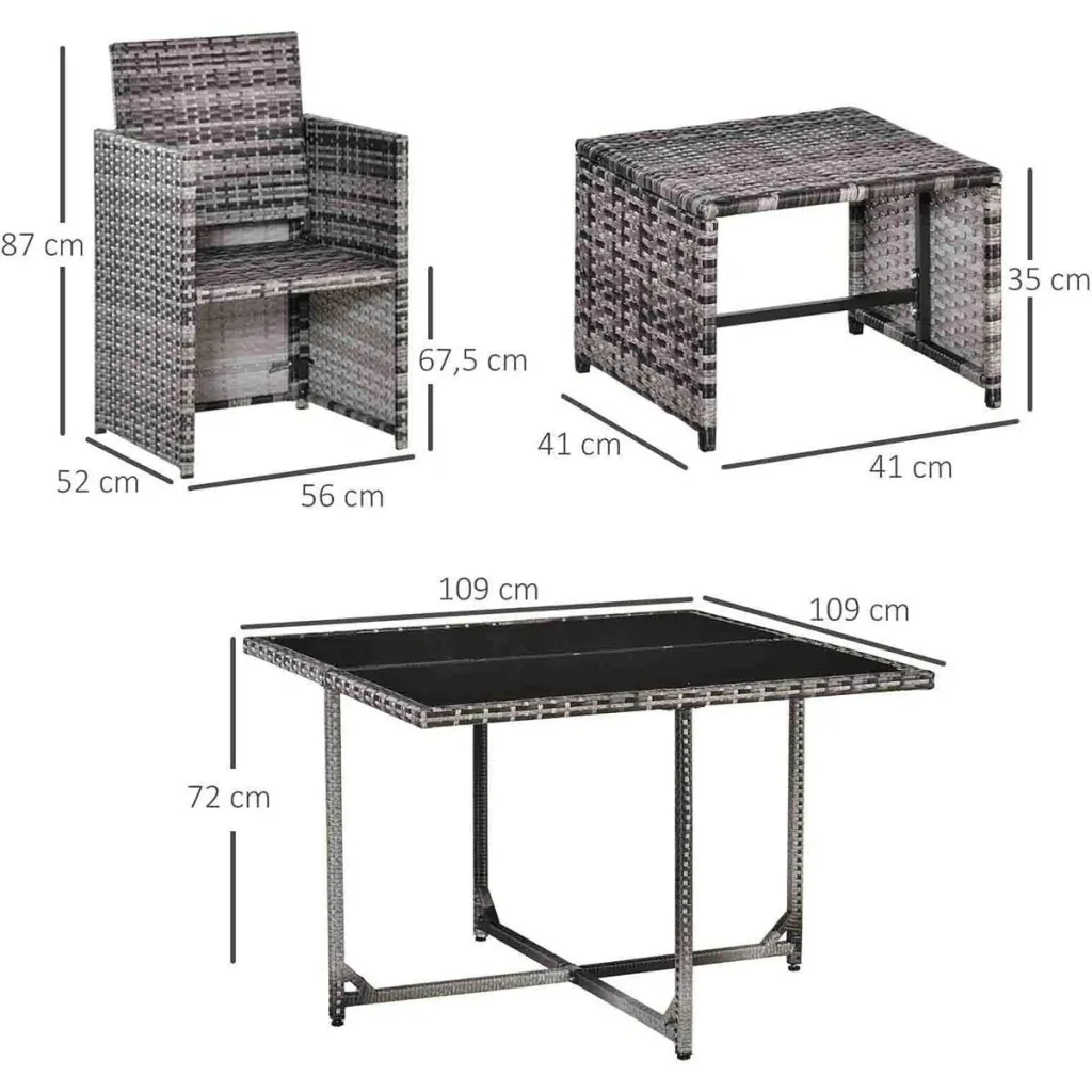 9-piece polyrattan garden furniture rattan garden set seating group dining group including cushions grey 109 x 109 x 72 cm