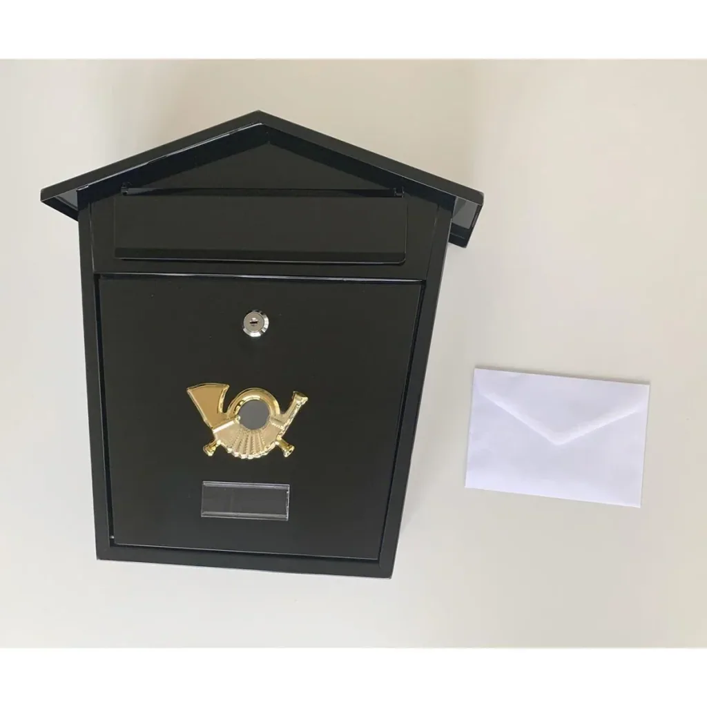 Black mailbox with lock - 370x320x105mm - 2 keys - 0.6mm thick steel sheet