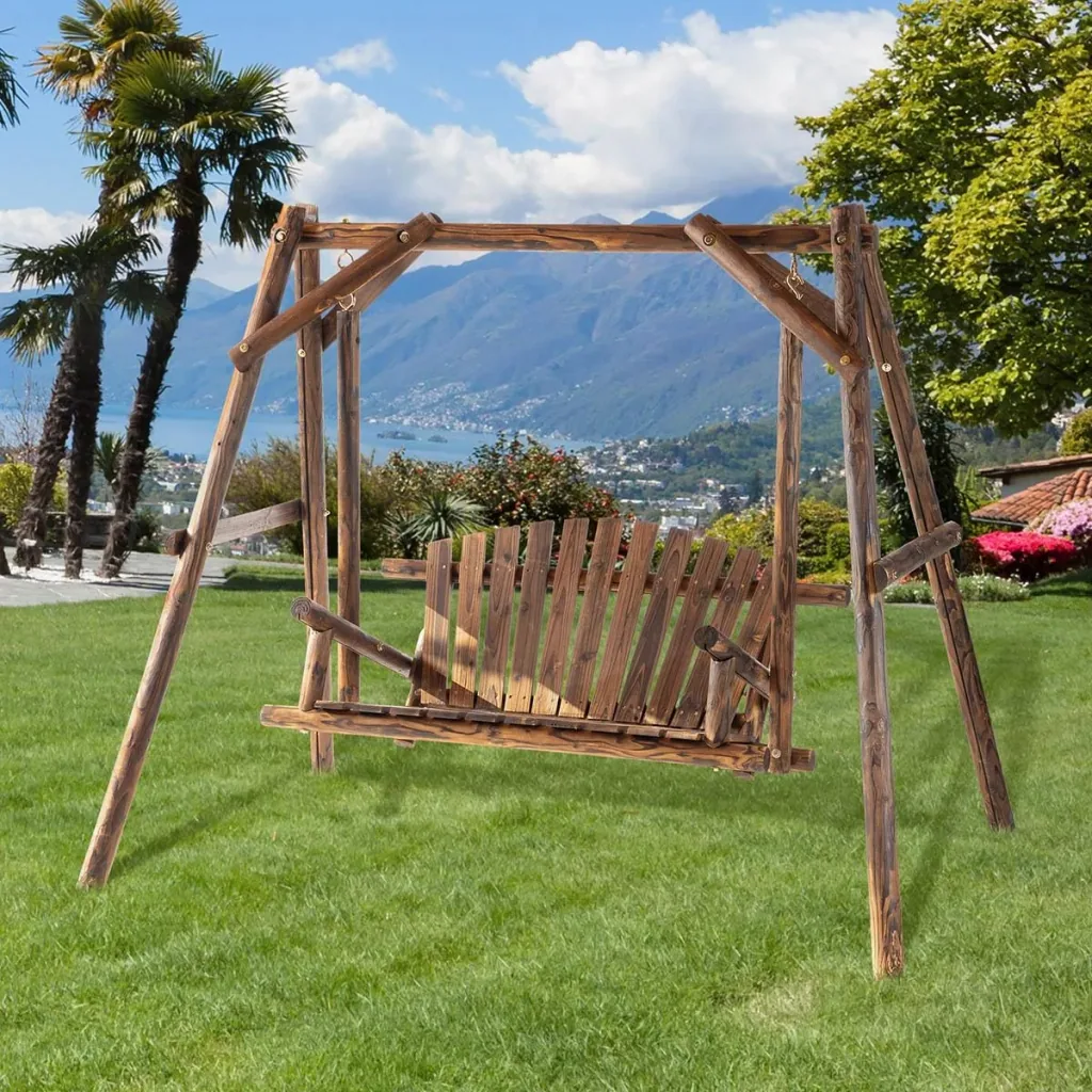 Solid wood porch swing, 187 x 137 x 170 cm, brown
