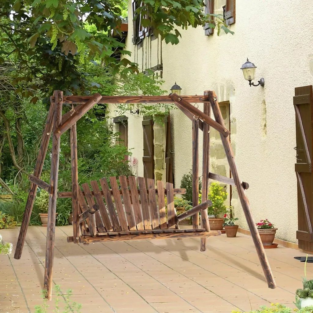 Solid wood porch swing, 187 x 137 x 170 cm, brown