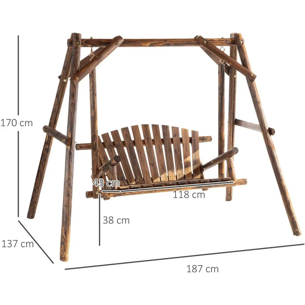 Solid wood porch swing, 187 x 137 x 170 cm, brown