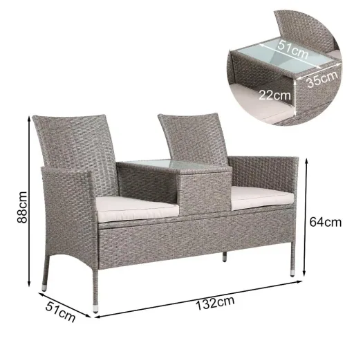Garden furniture set - Love Bench - Polyrattan - GREY