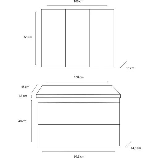 Bathroom furniture Style 100cm left - Gris Oak