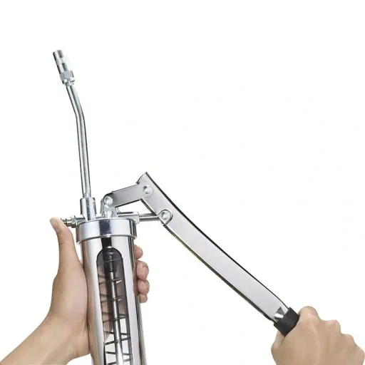 Hand lever press with viewing window