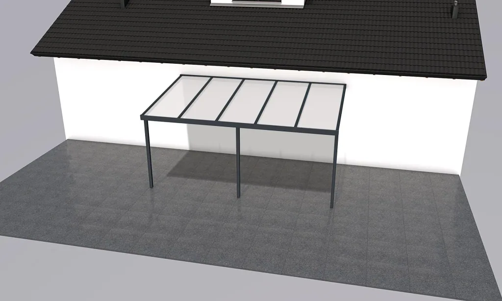 Patio roof Premium, anthracite, 5100 x 3060 mm - Polycarbonate multi-wall sheets 16 mm, opal