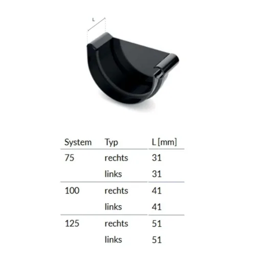 Brown Right Gutter End Cap, System 125