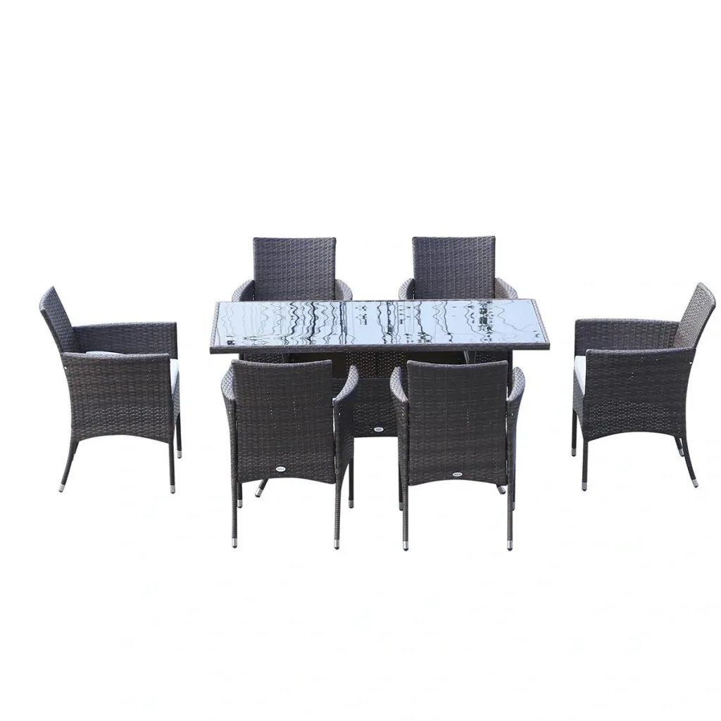 7-piece polyrattan garden furniture rattan garden set seating group dining group including cushions for 6 people brown + cream white 150