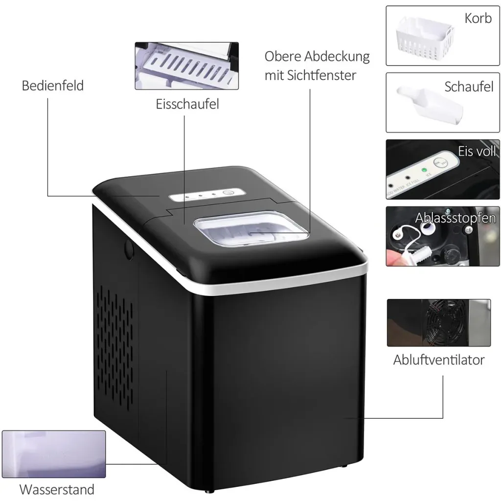 Ice cube machine with automatic cleaning function black