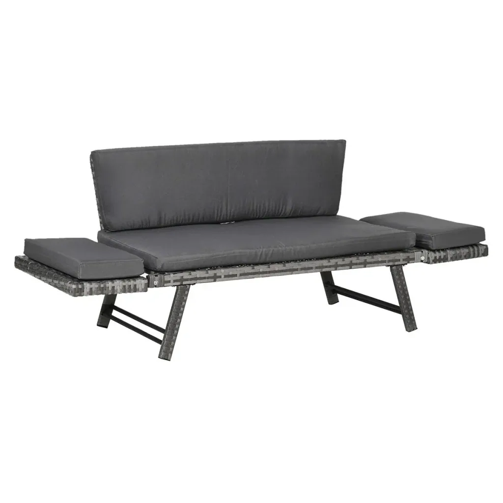 Poly Rattan Garden Bench 2 Seater Garden Furniture Lounge Sofa Folding Armrests Steel Grey 129 x 66 x 67 cm